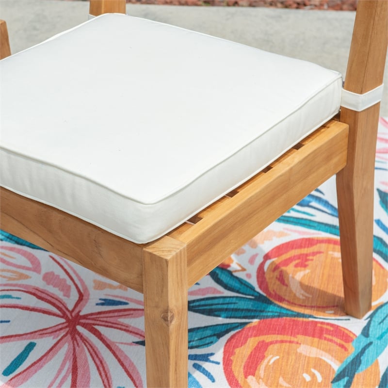 Linon Barlow Teak Outdoor Armless Set of 2 Dining Chairs and Cushions in Natural
