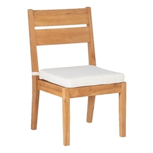 Linon Barlow Teak Outdoor Armless Set of 2 Dining Chairs and Cushions in Natural