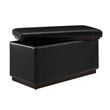 Linon Hawn Rectangle Storage Ottoman Dark Wood Trim in Black Faux Leather