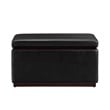 Linon Hawn Rectangle Storage Ottoman Dark Wood Trim in Black Faux Leather