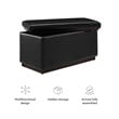 Linon Hawn Rectangle Storage Ottoman Dark Wood Trim in Black Faux Leather