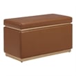 Linon Hawn Rectangle Storage Ottoman Natural Wood Trim in Caramel Faux Leather