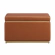 Linon Hawn Rectangle Storage Ottoman Natural Wood Trim in Caramel Faux Leather