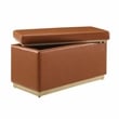 Linon Hawn Rectangle Storage Ottoman Natural Wood Trim in Caramel Faux Leather