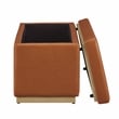 Linon Hawn Rectangle Storage Ottoman Natural Wood Trim in Caramel Faux Leather