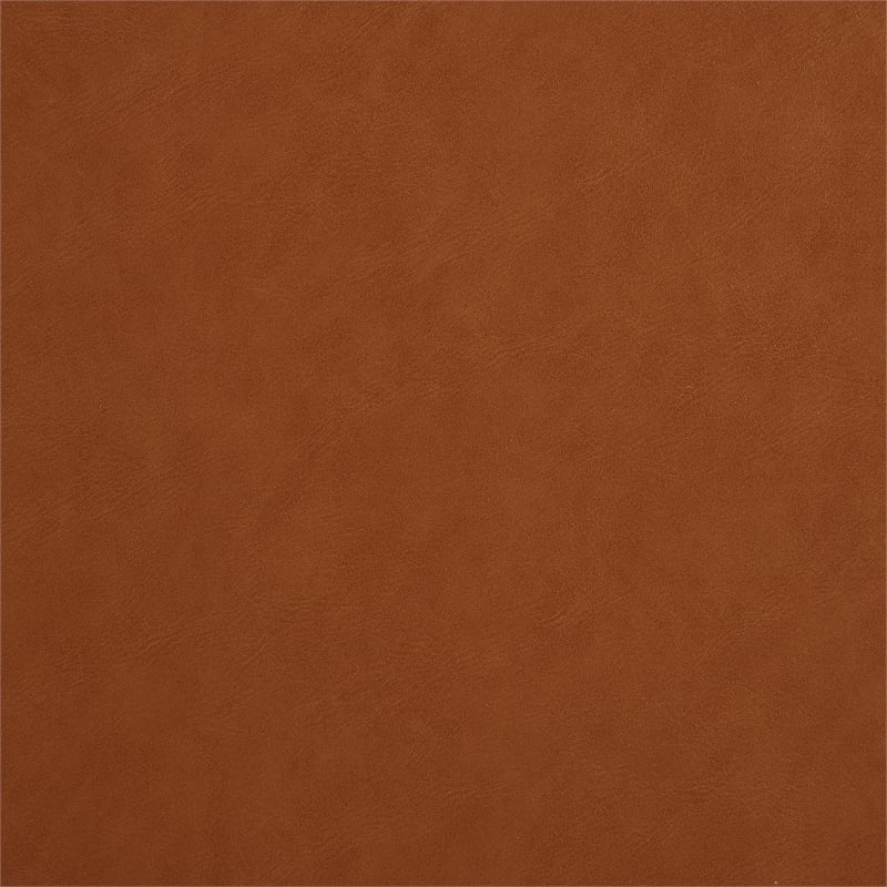 Linon Hawn Rectangle Storage Ottoman Natural Wood Trim in Caramel Faux Leather