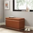 Linon Hawn Rectangle Storage Ottoman Natural Wood Trim in Caramel Faux Leather