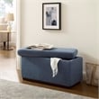 Linon Hawn Rectangle Storage Ottoman Dark Wood Trim in Blue Grey Sherpa
