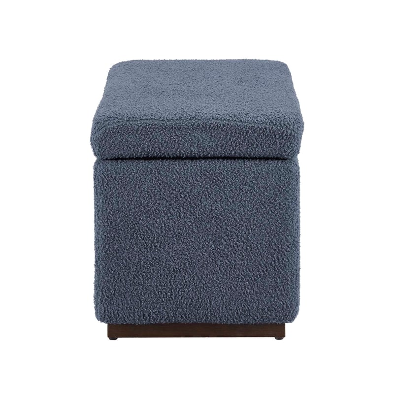 Linon Hawn Rectangle Storage Ottoman Dark Wood Trim in Blue Grey Sherpa