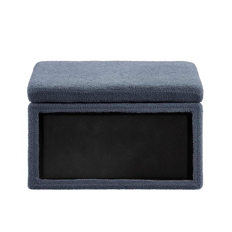 Linon Hawn Rectangle Storage Ottoman Dark Wood Trim in Blue Grey Sherpa