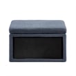 Linon Hawn Rectangle Storage Ottoman Dark Wood Trim in Blue Grey Sherpa
