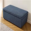 Linon Hawn Rectangle Storage Ottoman Dark Wood Trim in Blue Grey Sherpa