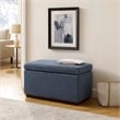 Linon Hawn Rectangle Storage Ottoman Dark Wood Trim in Blue Grey Sherpa