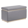 Linon Hawn Rectangle Storage Ottoman Natural Wood Trim in Grey Faux Leather