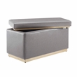 Linon Hawn Rectangle Storage Ottoman Natural Wood Trim in Grey Faux Leather