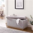 Linon Hawn Rectangle Storage Ottoman Natural Wood Trim in Soft Grey Sherpa