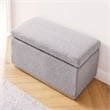 Linon Hawn Rectangle Storage Ottoman Natural Wood Trim in Soft Grey Sherpa