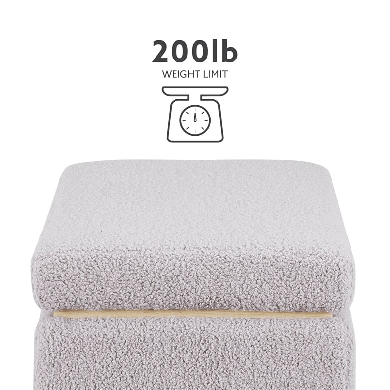 Linon Hawn Rectangle Storage Ottoman Natural Wood Trim in Soft Grey Sherpa