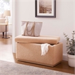 Linon Hawn Rectangle Storage Ottoman Natural Wood Trim in Soft Tan Sherpa