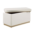 Linon Hawn Rectangle Storage Ottoman Natural Wood Trim in White Faux Leather