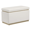 Linon Hawn Rectangle Storage Ottoman Natural Wood Trim in White Faux Leather