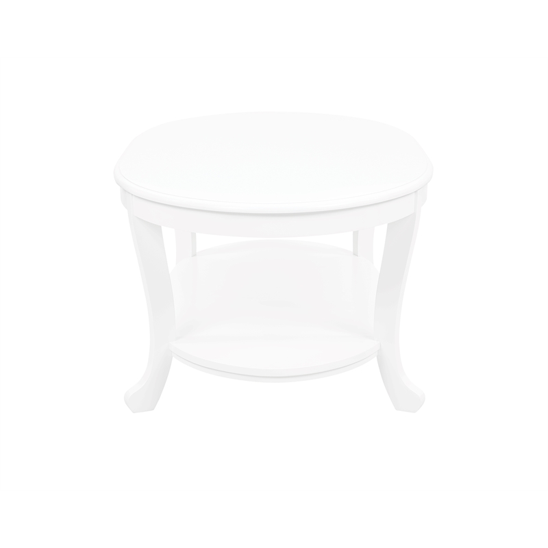Linon Merce Wood Oval Coffee Table with Shelf in White Painted Finish