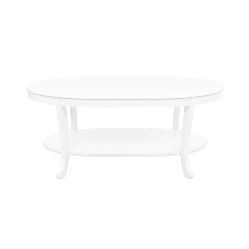 Linon Merce Wood Oval Coffee Table with Shelf in White Painted Finish