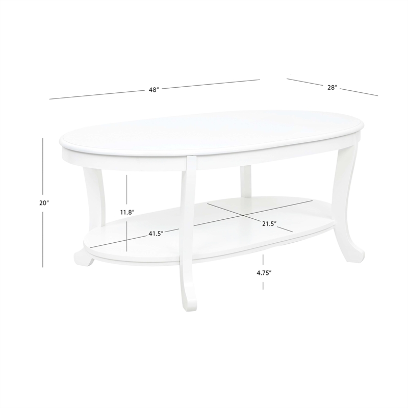 Linon Merce Wood Oval Coffee Table with Shelf in White Painted Finish