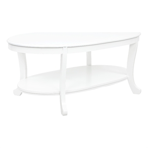 Linon Merce Wood Oval Coffee Table with Shelf in White Painted Finish