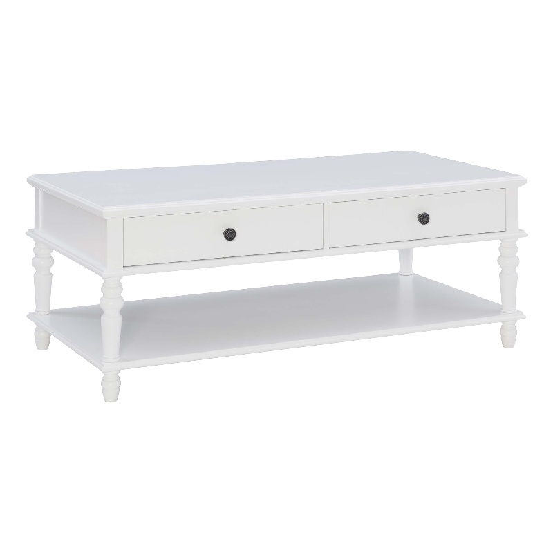 Linon Mavis Wood Coffee Table with 2 Drawers & Bottom Shelf in White