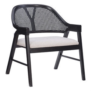 Linon Terrie Cane Backrest and Fabric Seat Accent Chair in Black Rubberwood