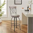 Linon Hamilton Metal Swivel Barstool Padded Beige Seat in Matte Pewter