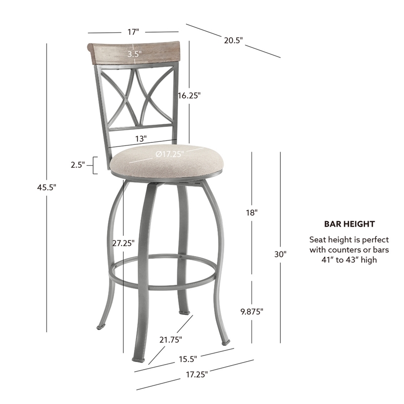 Linon Hamilton Metal Swivel Barstool Padded Beige Seat in Matte Pewter