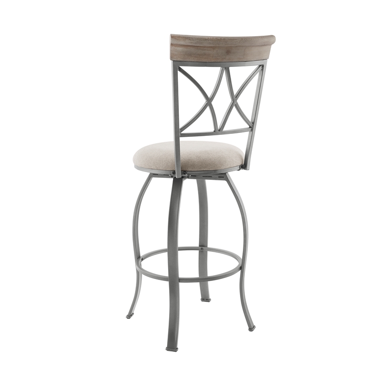 Linon Hamilton Metal Swivel Barstool Padded Beige Seat in Matte Pewter
