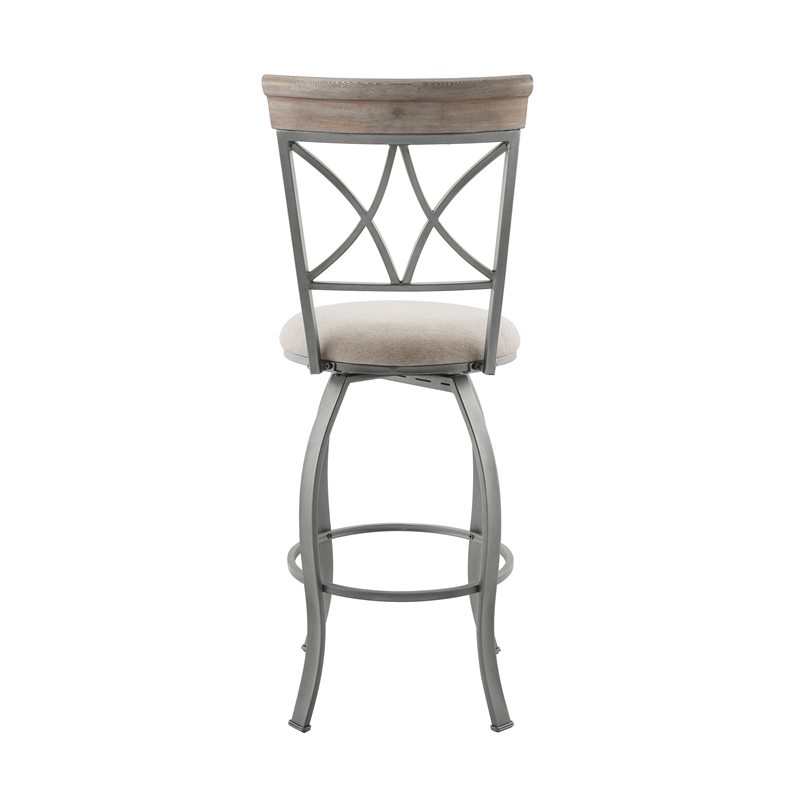 Linon Hamilton Metal Swivel Barstool Padded Beige Seat in Matte Pewter