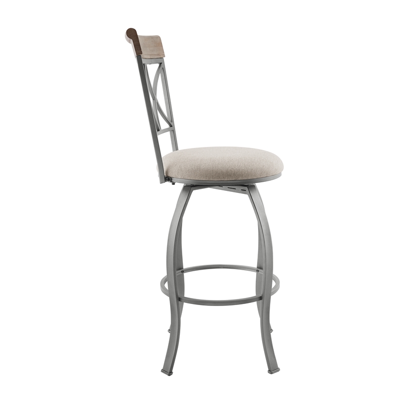 Linon Hamilton Metal Swivel Barstool Padded Beige Seat in Matte Pewter