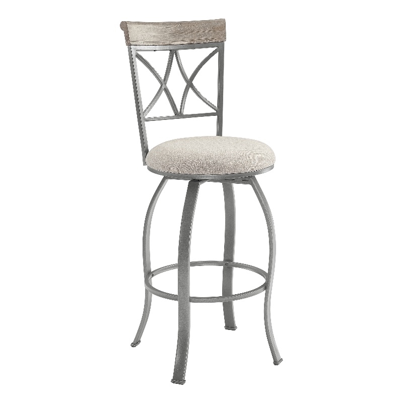 Linon Hamilton Metal Swivel Barstool Padded Beige Seat in Matte Pewter