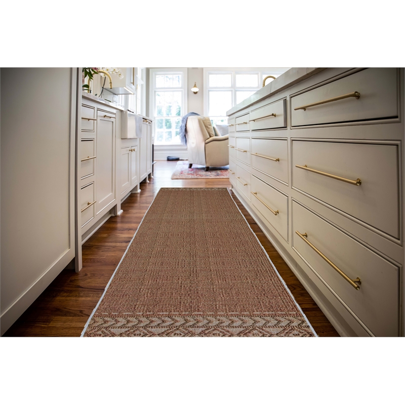 Linon Marion Lansing Polyester 2' x 10' Runner Rug in Cream