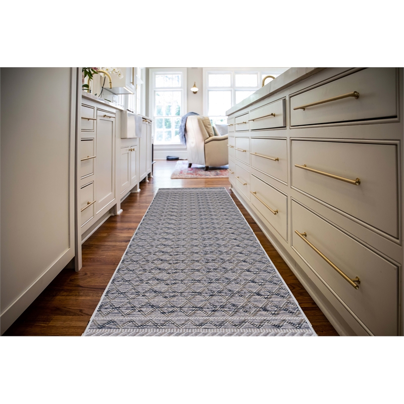 Linon Marion Macomb Polyester 2' x 10' Runner Rug in Cream