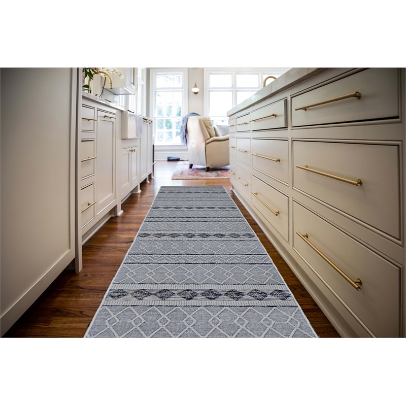 Linon Marion Novi Polyester 2' x 10' Runner Rug in Cream