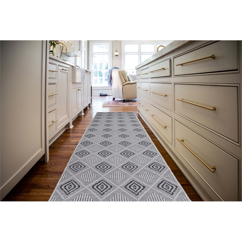 Linon Marion Marko Polyester 2' x 10' Runner Rug in Cream