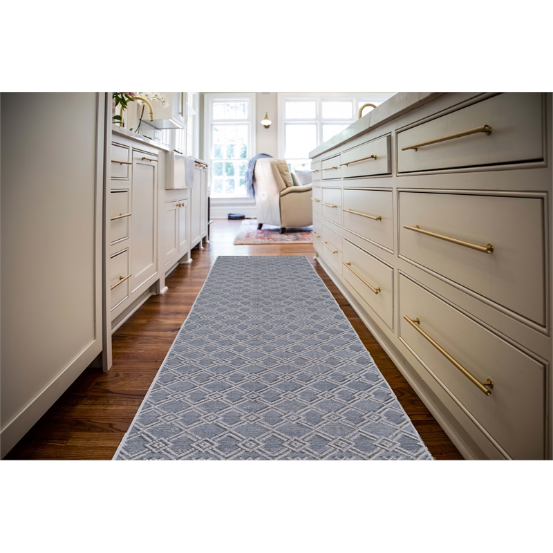 Linon Marion Helia Polyester 2' x 10' Runner Rug in Cream