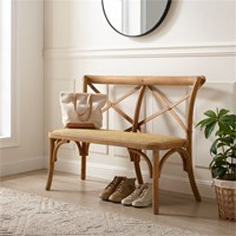 Linon Dallas Bentwood Bench X-Back Rattan Seat in Rustic Antique Brown