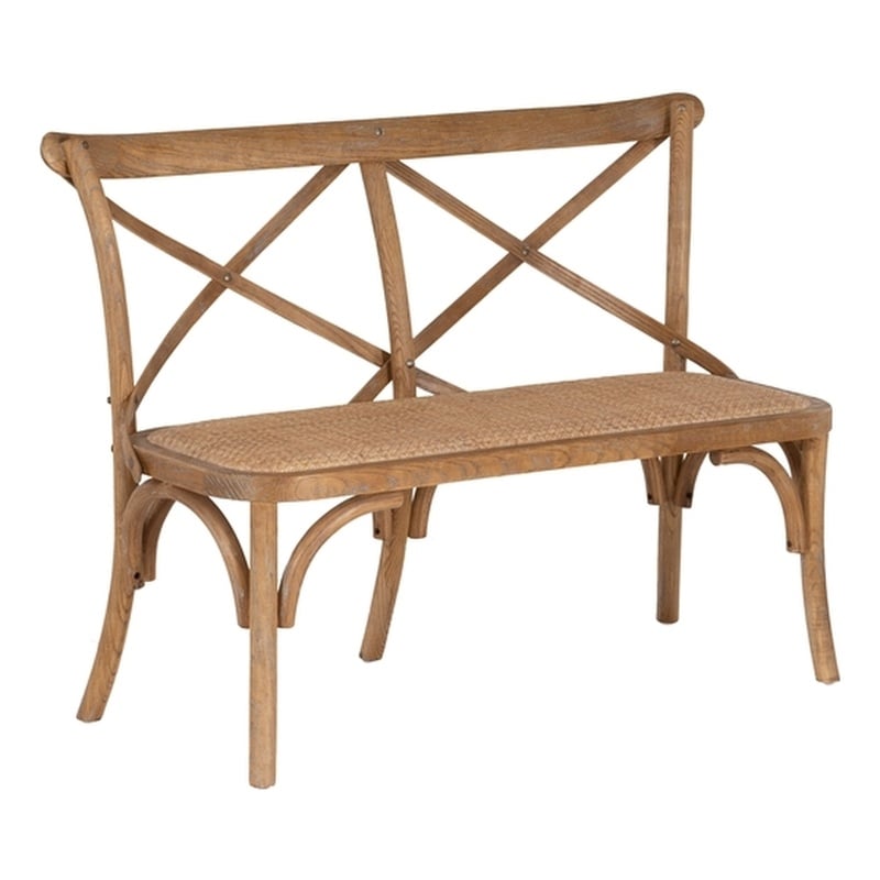 Linon Dallas Bentwood Bench X-Back Rattan Seat in Rustic Antique Brown