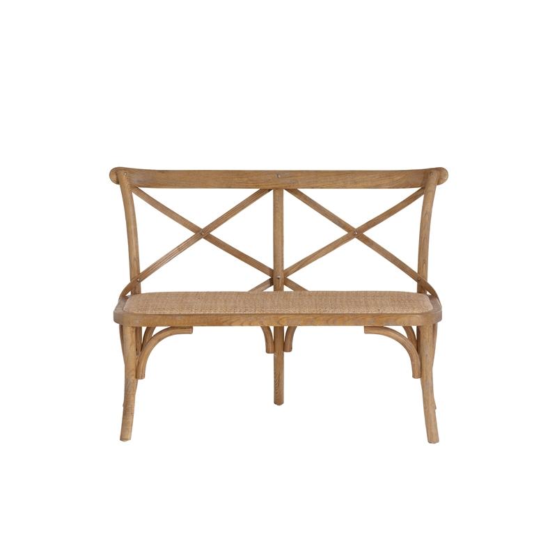 Linon Dallas Bentwood Bench X-Back Rattan Seat in Rustic Antique Brown