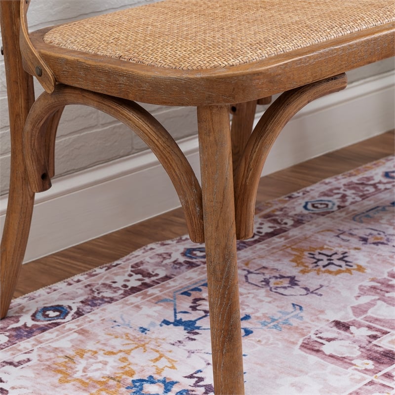 Linon Dallas Bentwood Bench X-Back Rattan Seat in Rustic Antique Brown