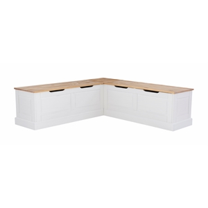 Linon Troyin Natural and White Wooden Storage Nook With Beige Cushions/Pillows