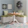 Linon Troyin White Wooden Storage Nook With Green Cushions and Pillows