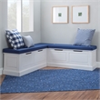 Linon Troyin White Wooden Storage Nook With Navy Cushions and Pillows