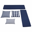 Linon Troyin White Wooden Storage Nook With Navy Cushions and Pillows